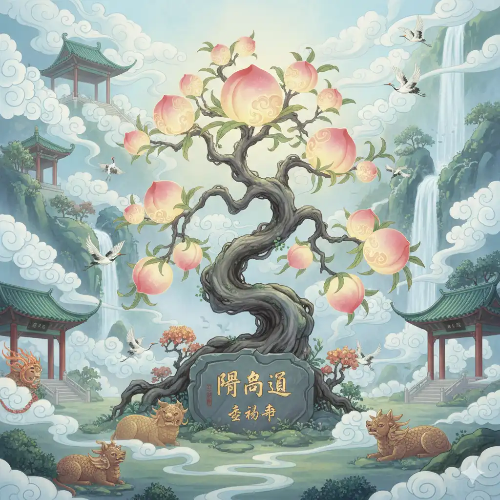 สัญลักษณ์สวนท้ออมตะของพระแม่ซีหวังหมู่